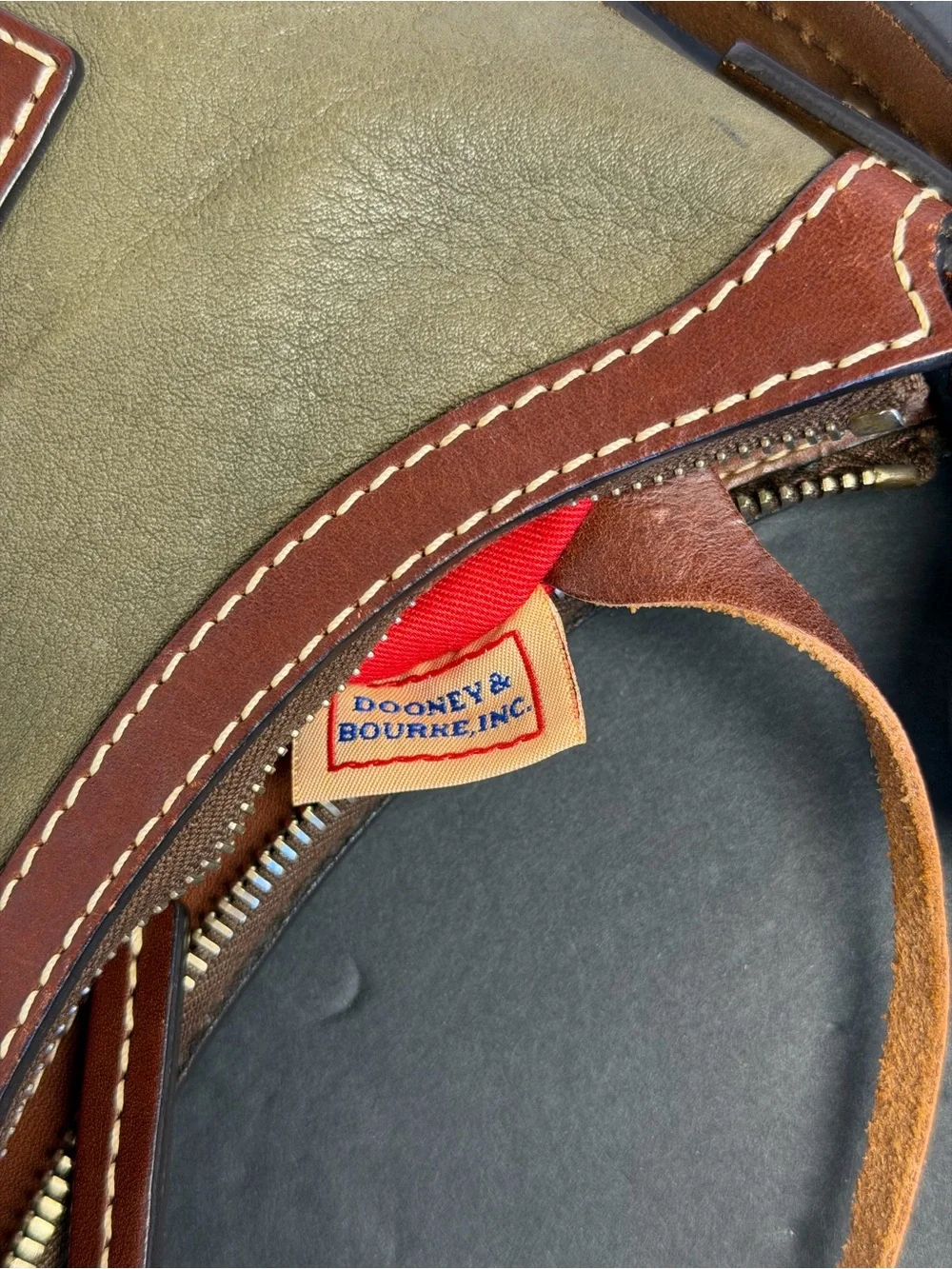 Vintage Dooney & Bourke All Weather Leather Olive Satchel Brown Trim Bag